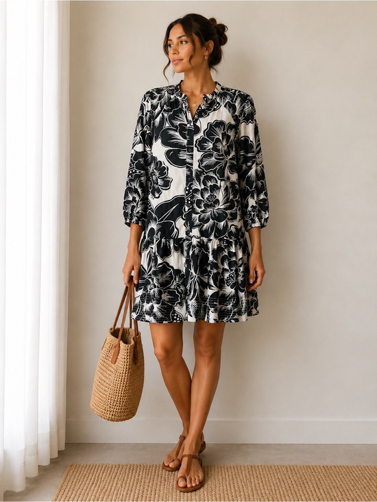 FARM Rio Dresses & Skirts - FARM Rio Chita Woodcut Drop Waist Mini Shirt Dress XL Floral Resort coastal #115